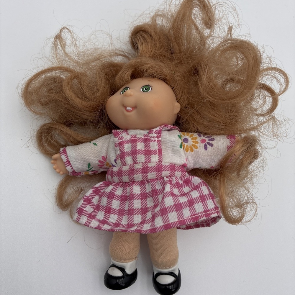 Vintage 1995 Cabbage Patch Kids Doll Mattel Arcotoys Pink Gingham Dress 6 inch